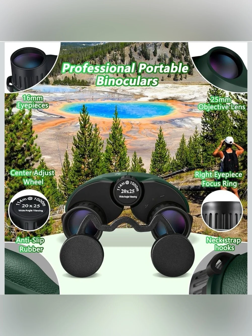 20x25 Green Compact Binoculars